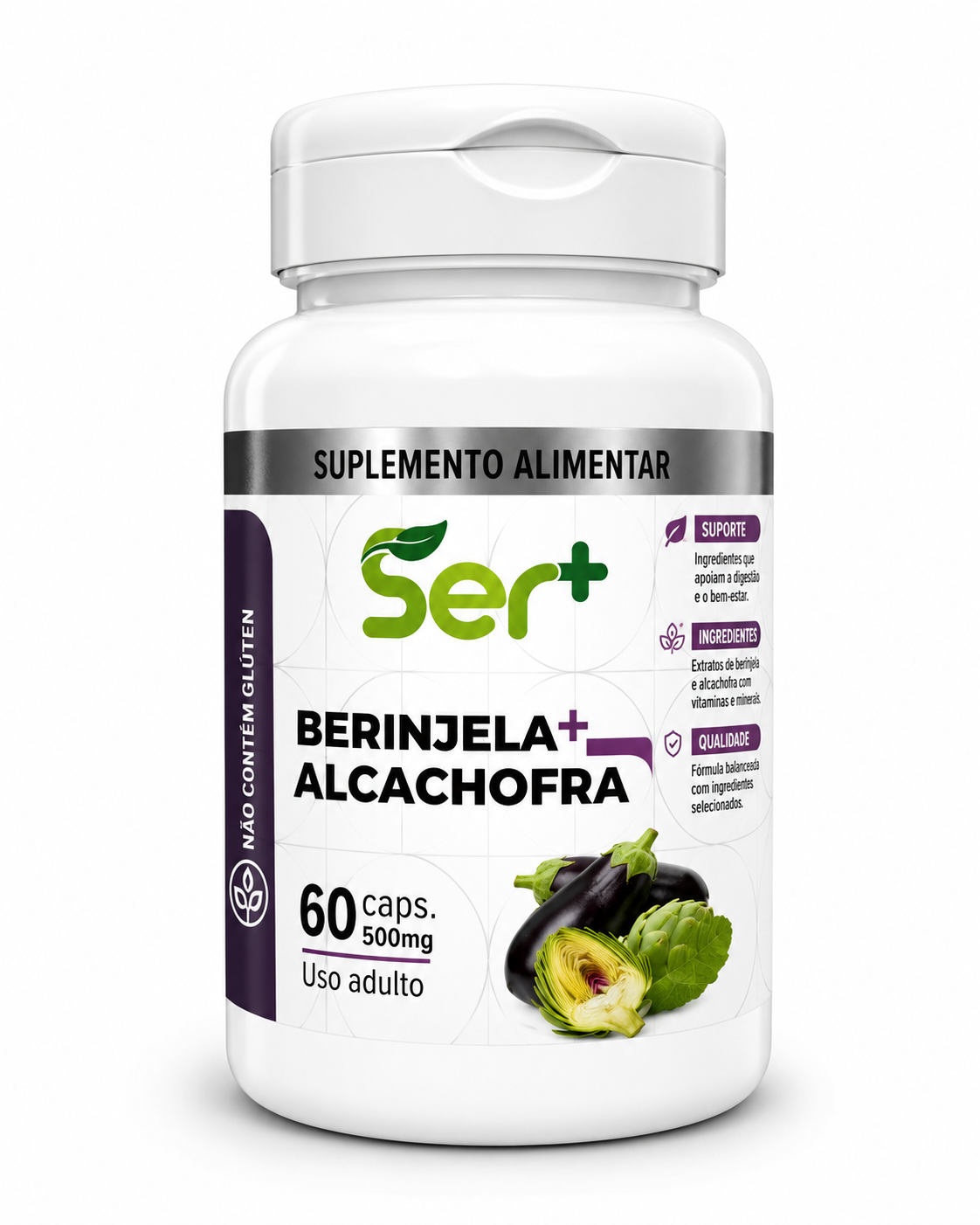 Ser+ Berinjela + Alcachofra (500mg) – Suplemento Natural para Digestão, Controle Metabólico e Saciedade