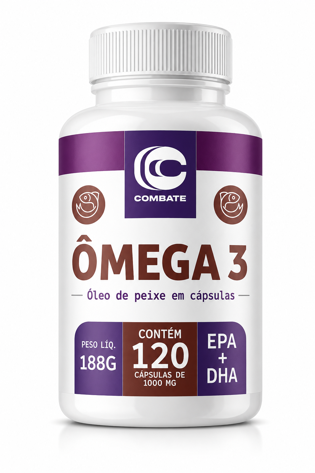 Ômega 3 Combate 120 Cápsulas – Óleo de Peixe de Alta Pureza (EPA + DHA) | Saúde Cardiovascular e Cognitiva