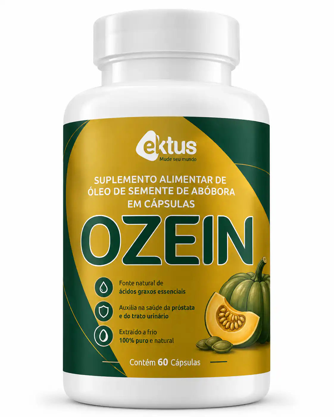 Ozein Ektus 60 Cápsulas – Óleo de Semente de Abóbora Ozonizado para Saúde da Próstata e Vitalidade (Ektus)