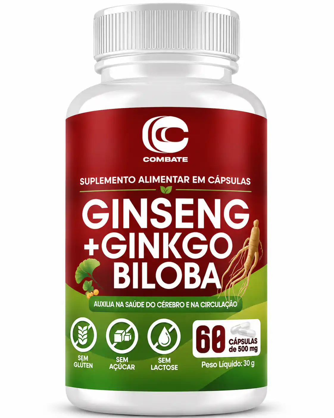 Ginseng + Ginkgo Biloba 60 Cápsulas (Combate) – Memória, Foco, Energia e Circulação (Vitadrop)