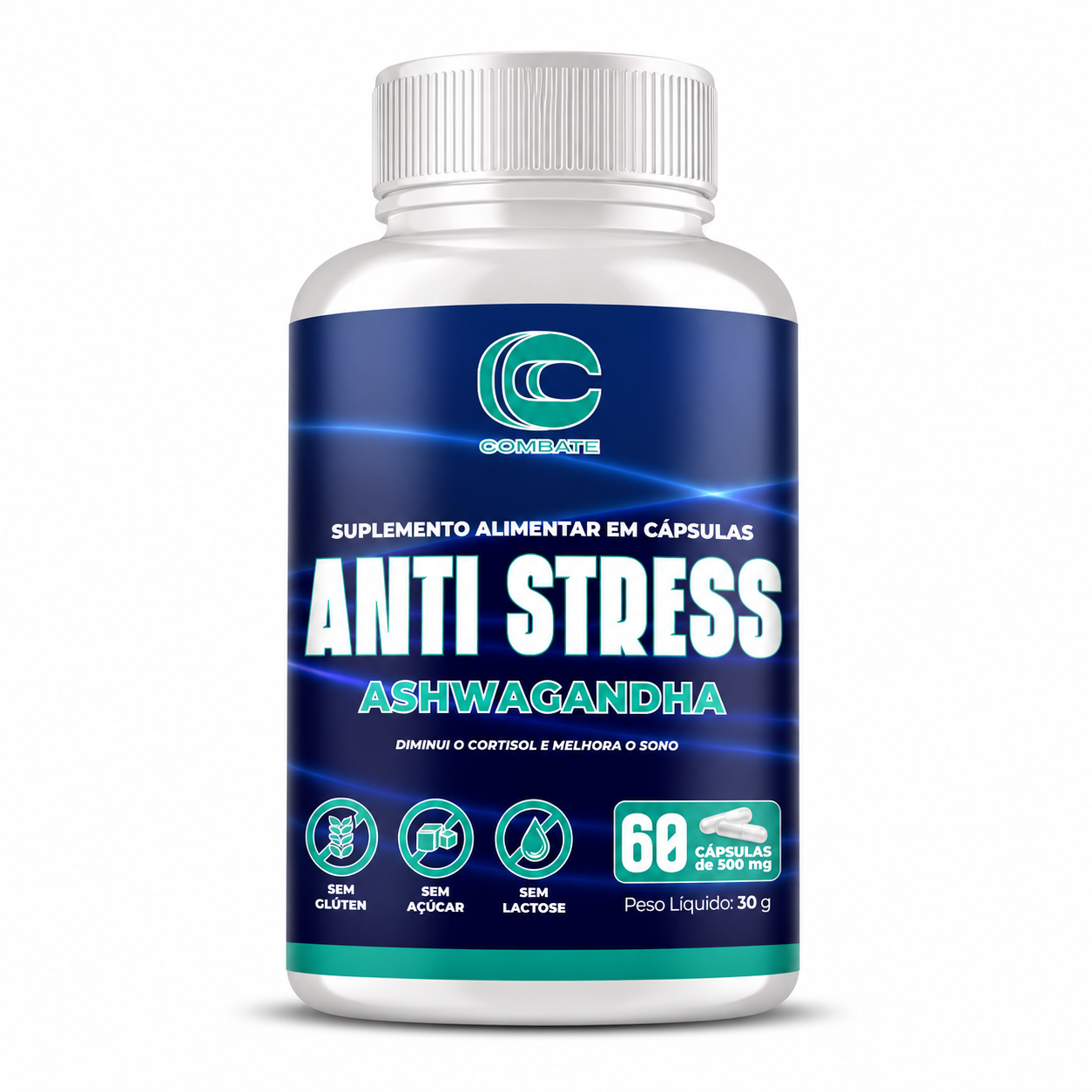 Anti Stress Ashwagandha Combate (60 Cápsulas) – O Adaptógeno Natural para Redução de Cortisol, Foco e Sono Reparador