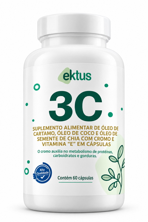 3C Ektus 60 Cápsulas – Óleo de Cártamo, Coco, Chia, Cromo e Vitamina E (Ektus)