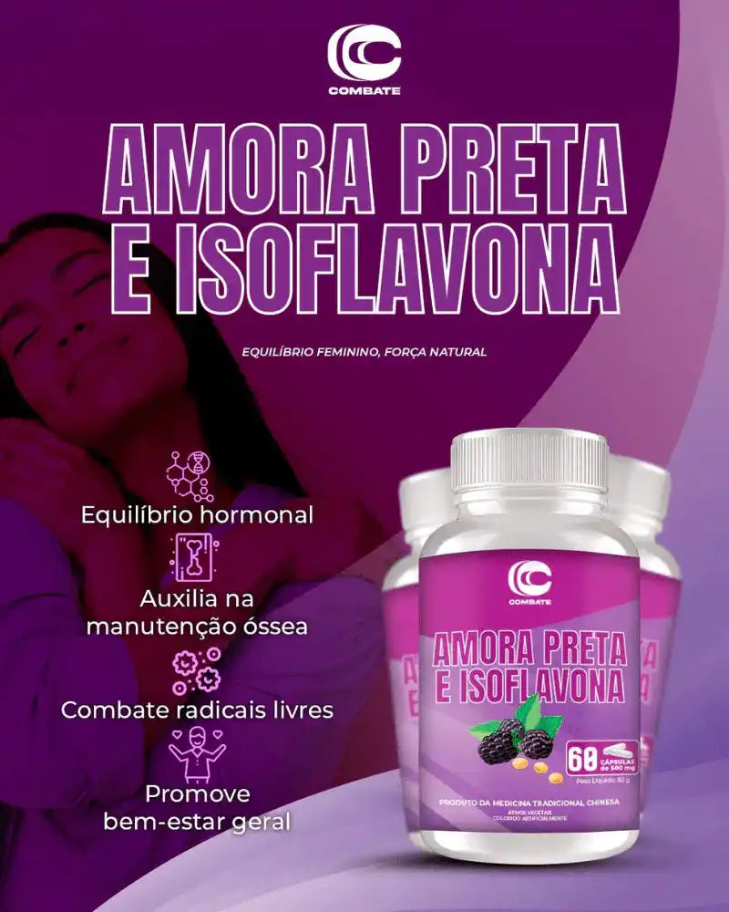 Suplemento Amora Preta e Isoflavona 60 Cáps. (Combate) – Alívio da Menopausa, Calorões e TPM (Vitadrop)