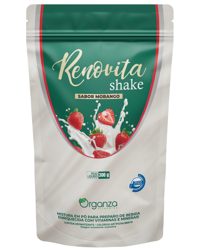 Renovita Shake Morango 300g (Organza) – Emagrecimento, Vitaminas e Sabor de Milkshake (Vitadrop)