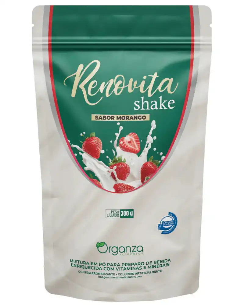 Renovita Shake Morango 300g (Organza) – Emagrecimento, Vitaminas e Sabor de Milkshake (Vitadrop)