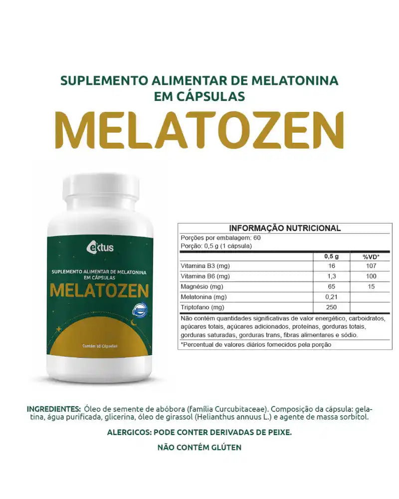 Suplemento Melatozen 60 Cápsulas (Ektus) – Melatonina, Triptofano e Fim da Insônia (Vitadrop)