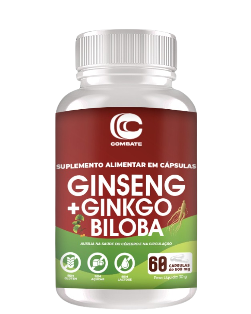 Ginseng + Ginkgo Biloba 60 Cápsulas (Combate) – Memória, Foco, Energia e Circulação (Vitadrop)