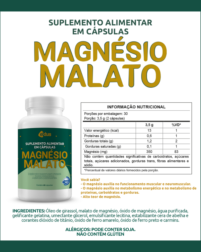 Magnésio Malato 60 Cápsulas (Ektus) – Energia, Performance Muscular e Metabolismo (Ektus)
