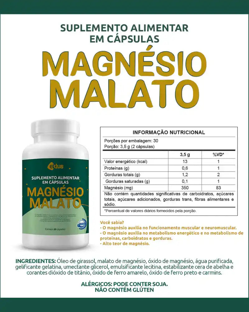 Magnésio Malato 60 Cápsulas (Ektus) – Energia, Performance Muscular e Metabolismo (Ektus)
