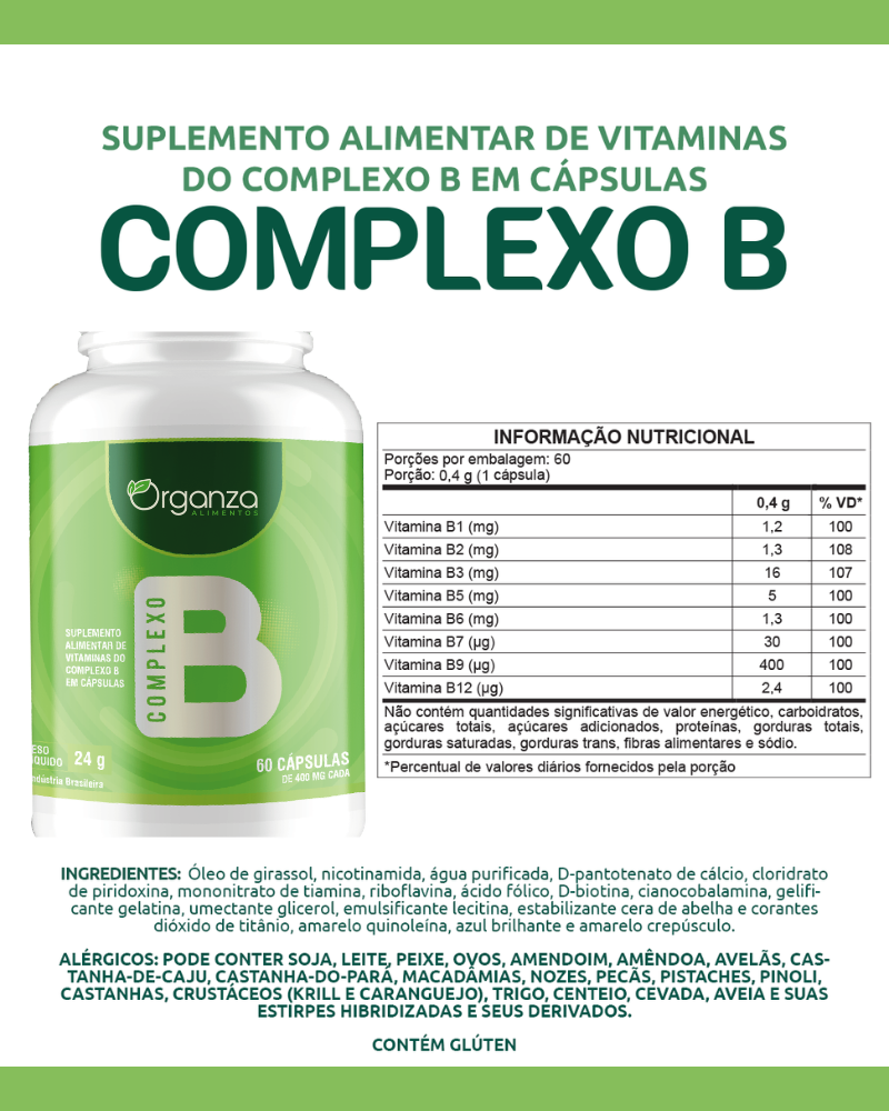 Complexo B Organza 60 Cápsulas – Energia, Metabolismo e Saúde do Sistema Nervoso (Organza)