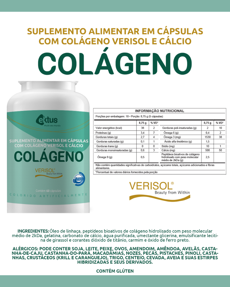Colágeno Verisol + Cálcio Ektus 60 Cápsulas – Tecnologia Beauty From Within (Ektus)