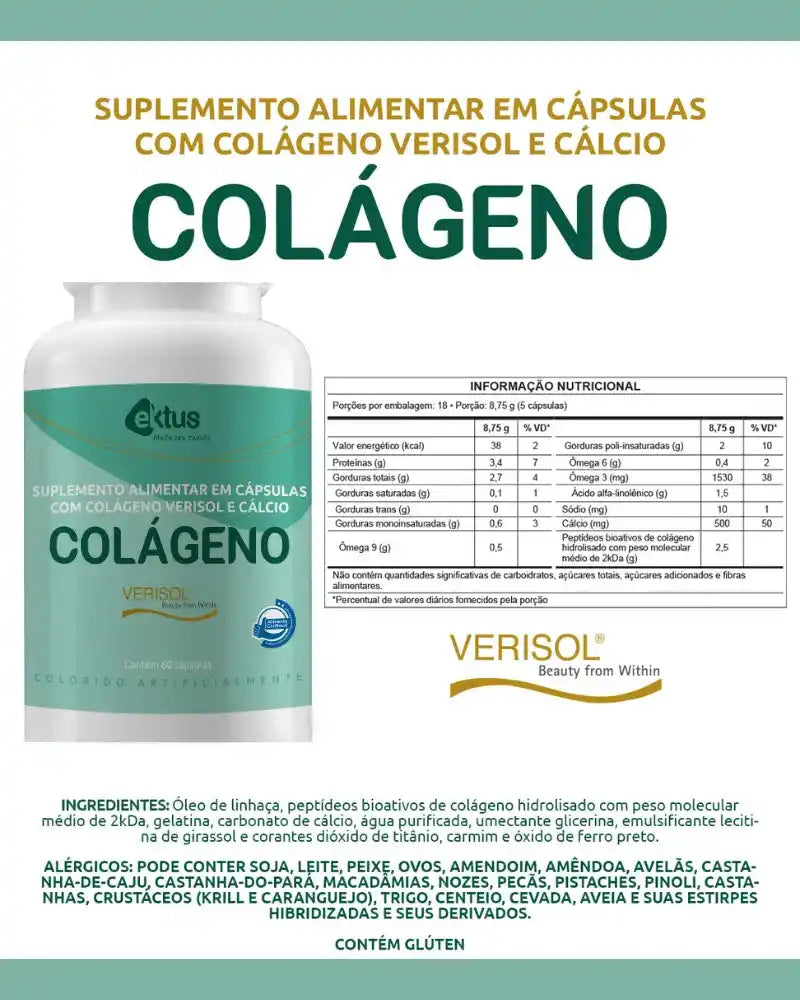 Colágeno Verisol + Cálcio Ektus 60 Cápsulas – Tecnologia Beauty From Within (Ektus)