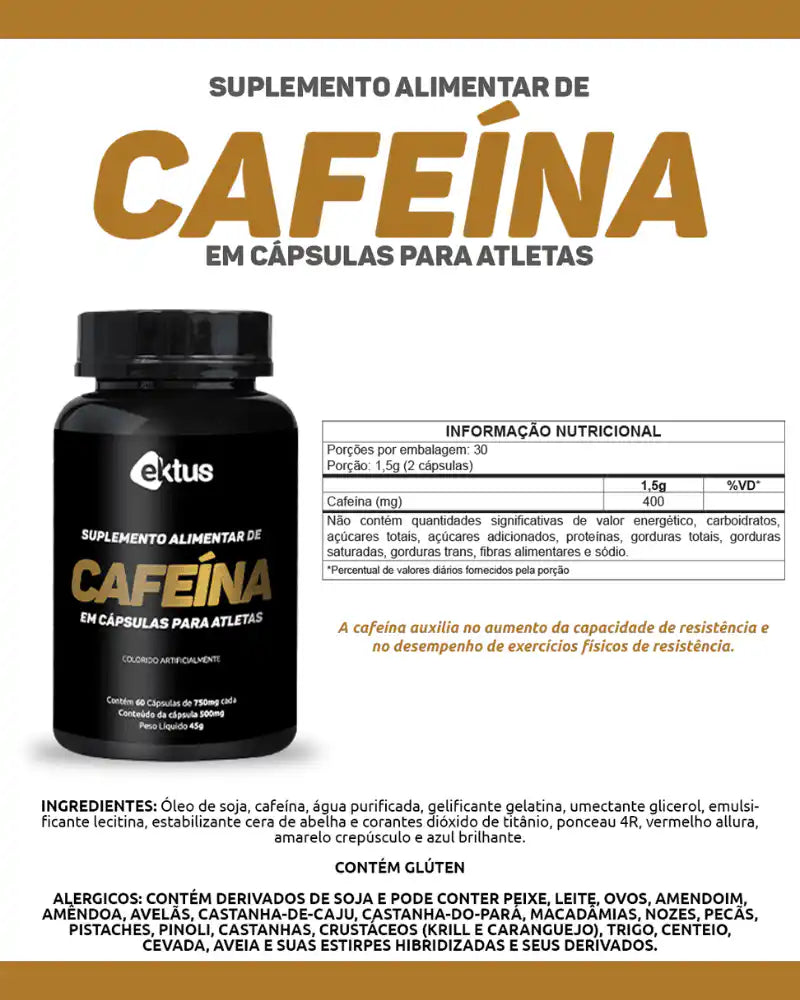 Cafeína para Atletas Ektus 60 Cápsulas – Energia Extrema, Foco e Performance (Ektus)