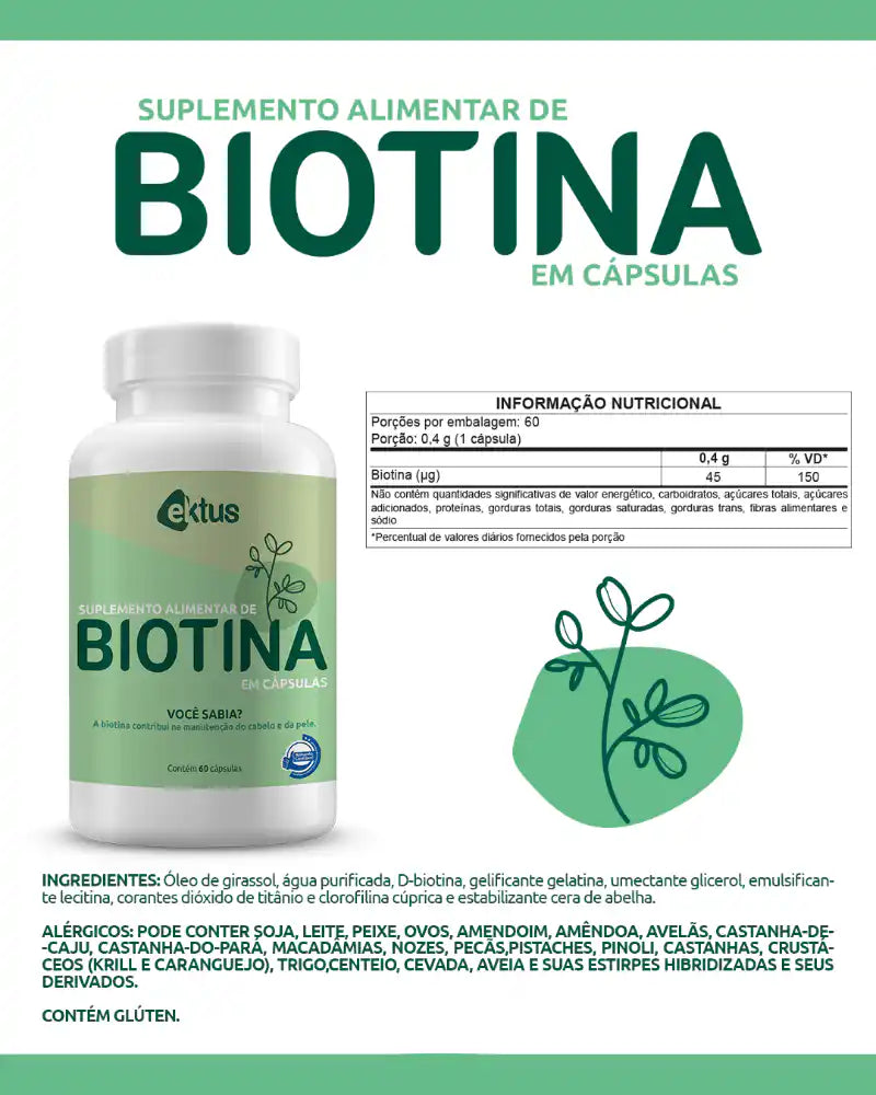 Biotina Ektus 60 Cápsulas – Manutenção e Saúde para Cabelos e Pele (Ektus)