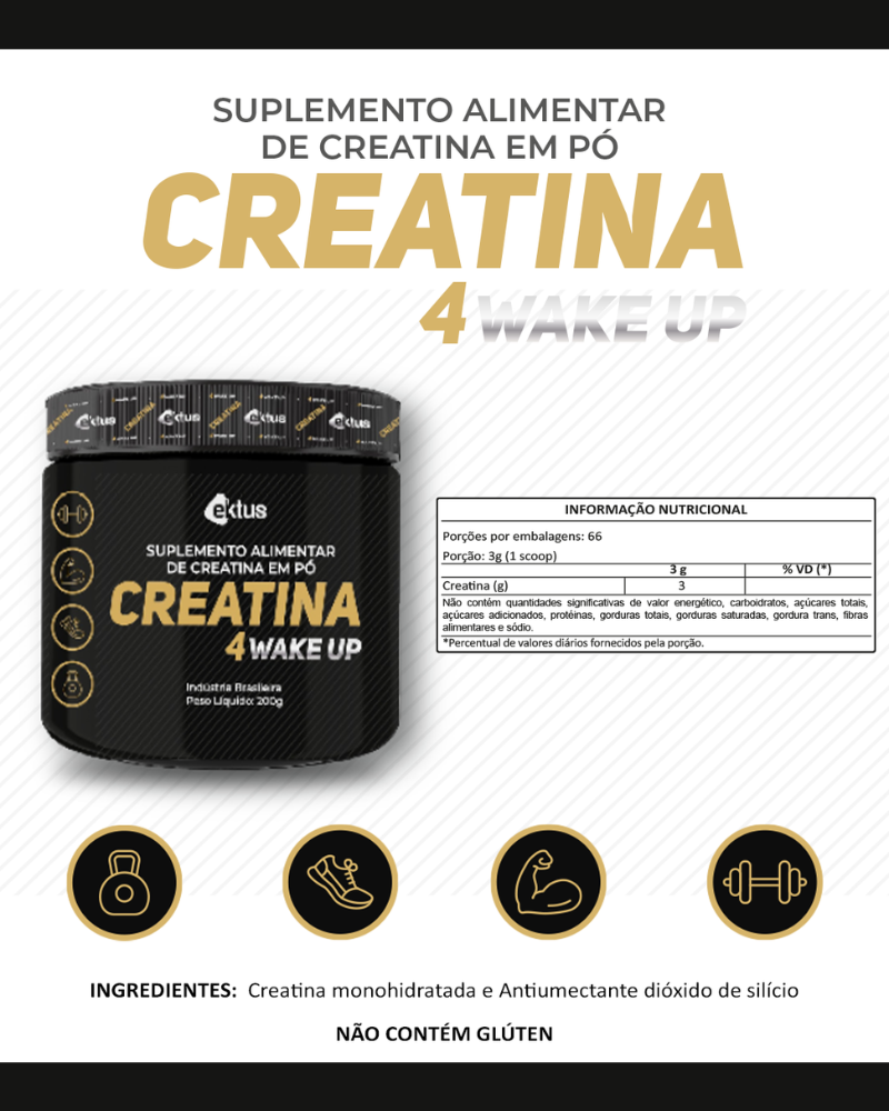 Creatina 4 Wake Up Ektus 200g – Força Explosiva, Volume Muscular e Recuperação (Ektus)