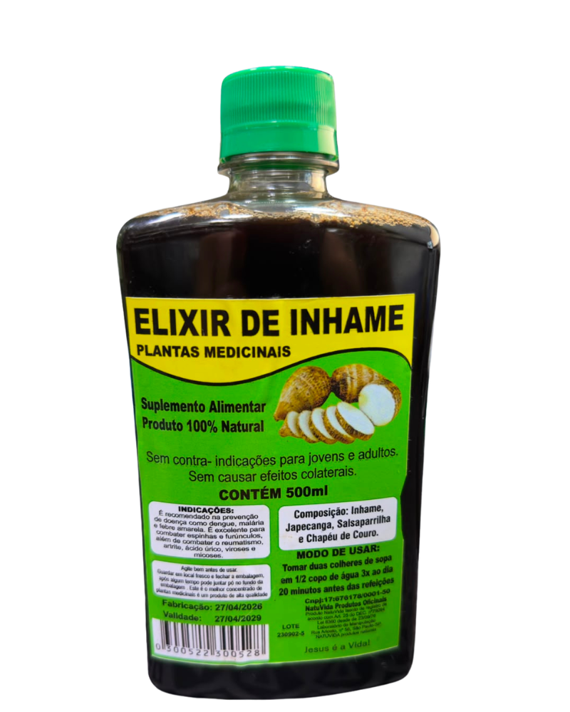 Elixir de Inhame Composto NatuVida 500ml – Depurativo do Sangue com Japecanga, Salsaparrilha e Chapéu de Couro