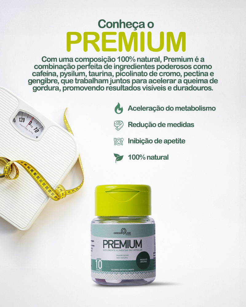 Premium Green Line 10 cápsulas – Emagrecedor 100% Natural: Aceleração Metabólica e Controle de Apetite com Ingredientes Premium