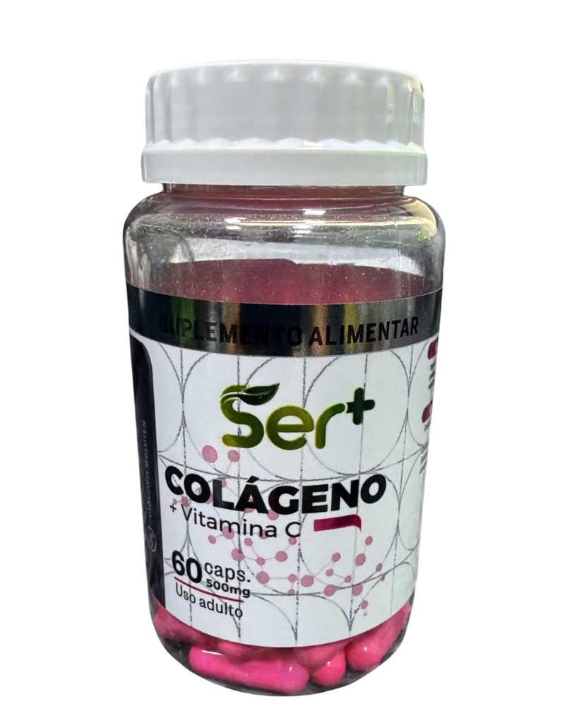 Ser+ Colágeno + Vitamina C (500mg) – Suporte para Firmeza da Pele, Cabelos e Unhas (60 Cápsulas)
