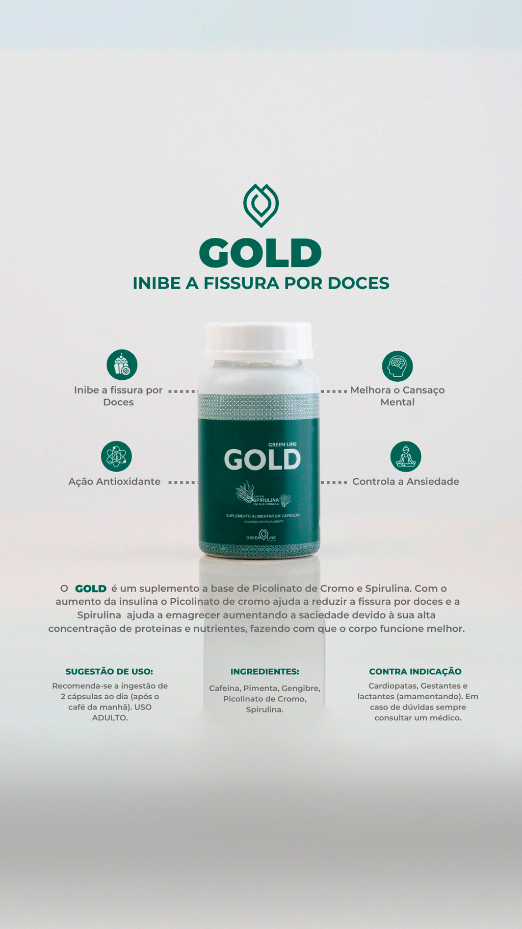 Gold Green Line – Suplemento com Picolinato de Cromo e Spirulina: Controle a Compulsão por Doces e Melhore seu Metabolismo