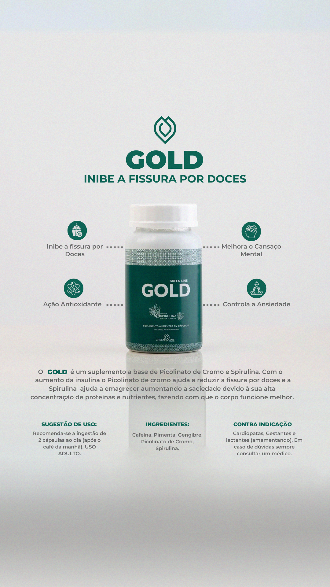 Gold Green Line – Suplemento com Picolinato de Cromo e Spirulina: Controle a Compulsão por Doces e Melhore seu Metabolismo